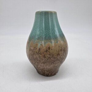 Small Multicolor Glazed Ceramic Vase With Textured Pattern Blue & Brown 4" Tall